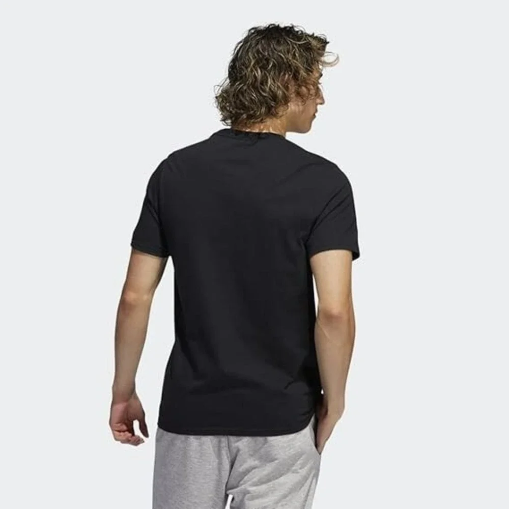 Adidas Men's Badge of Sport Logo T-Shirt Black Orbit Green Cotton Shirt Size M‎
